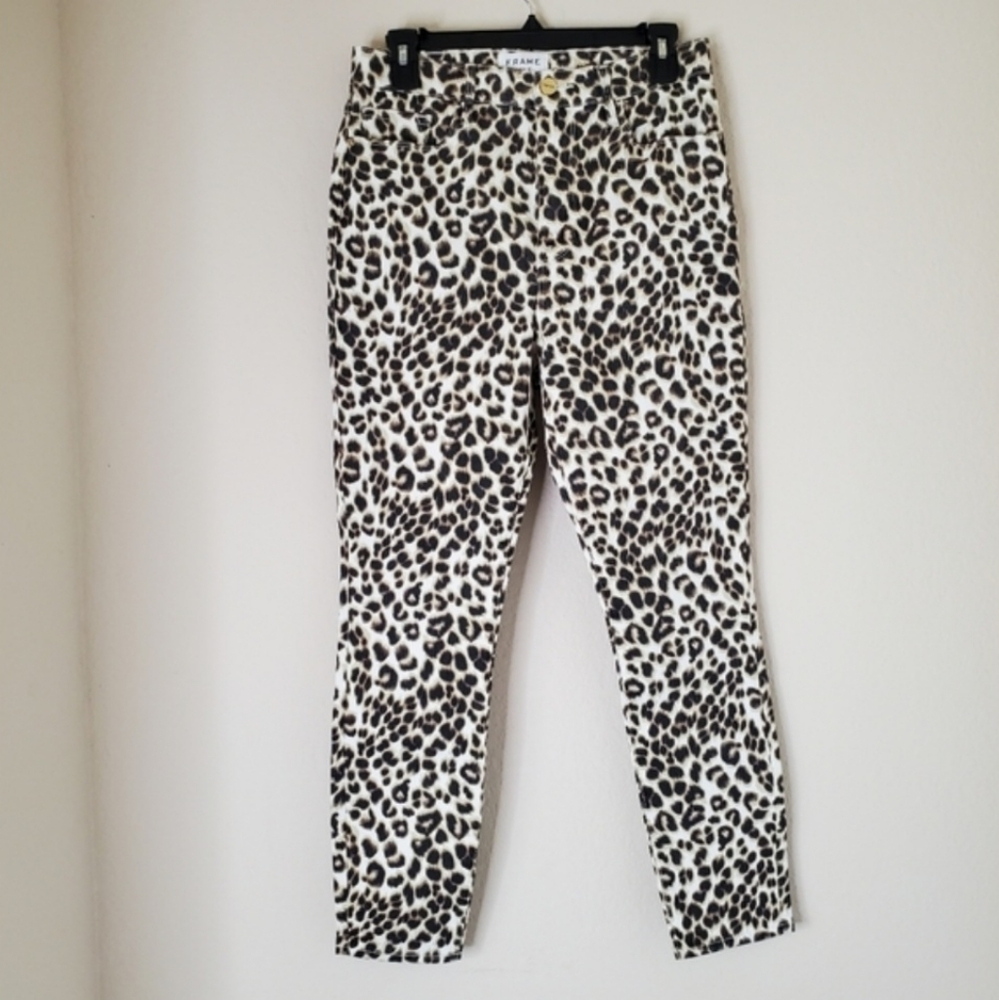 FRAME Womans Jeans High Rise Cigarette Ankle Leopard Print Size 29 Chic Dramatic